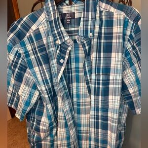 Croft & Barrow Teal and White Plaid Button Down Shirt